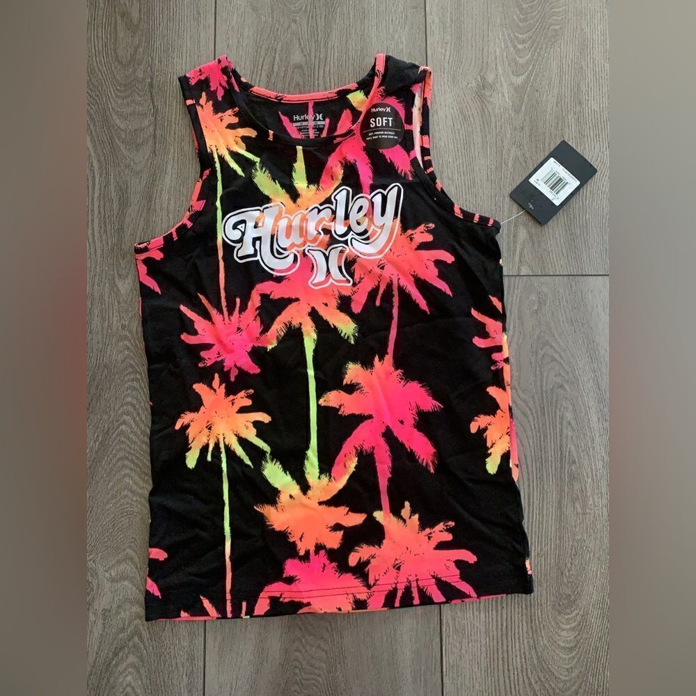 Hurley tank top with bright palm trees print